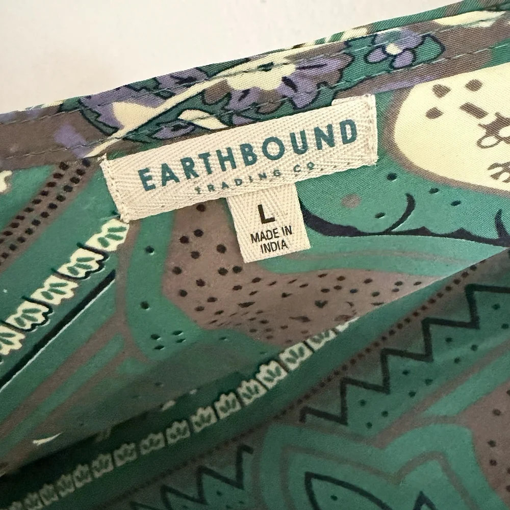 Earthbound Boho Jumpsuit Wide Leg Romper Womens L Paisley Flowy Festival Hippie - Picture 7 of 10